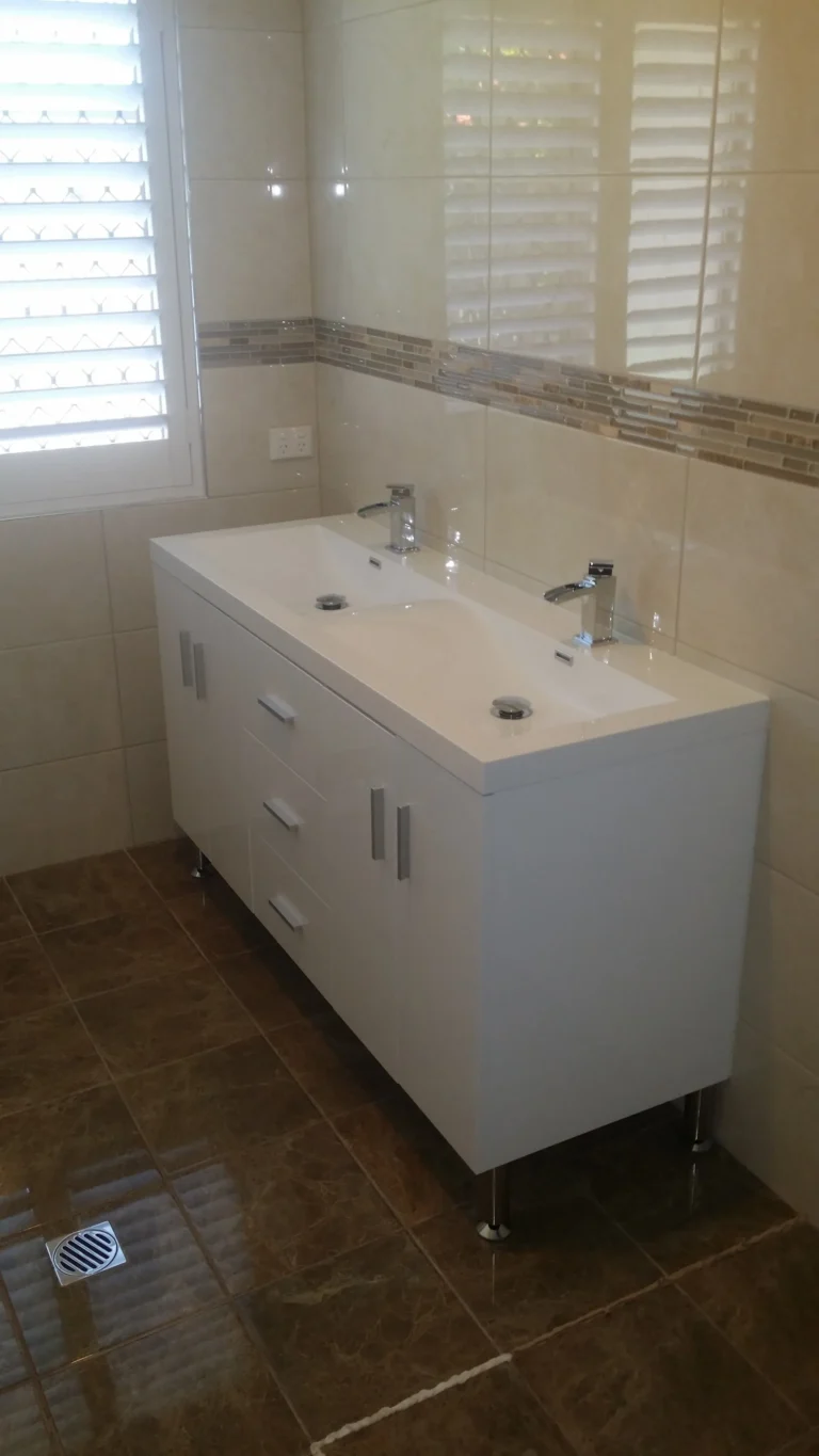 Renovated bathroom with a new double vanity