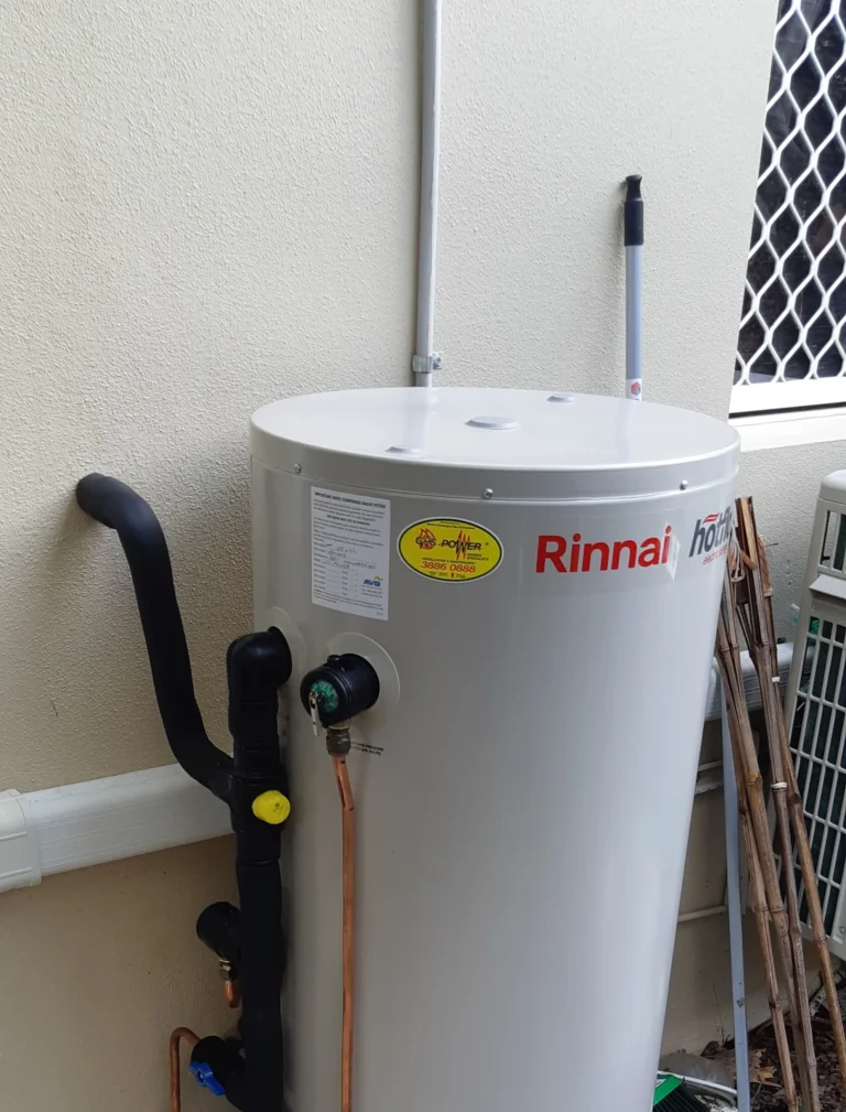 Rinnai electric storage water heater installed outdoors